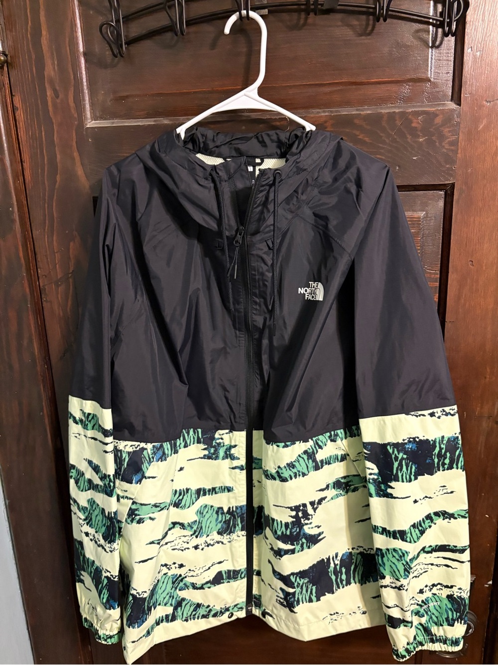 The North Face Black and Cream Patterned Hooded Jacket